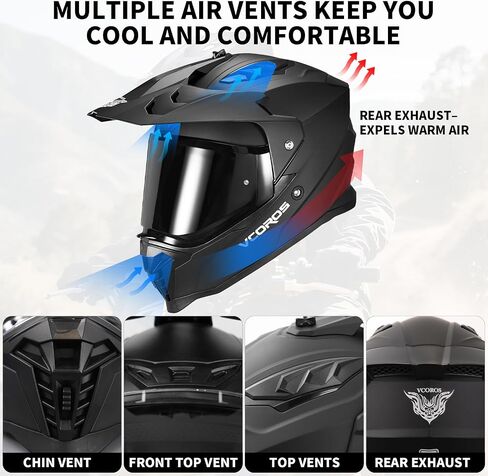Vcoros Adventure Motorcycle Helmet VS-908 ATV Dirt Bike Off Road Motocross Full Face Helmet for البالغين المعتمدين in Saudi Arabia