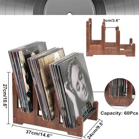 Qilichz Record Holder ، تخزين سجلات فينيل 3 مستويات ، حاملي 60 لتر فينيل ، سجلات Wood Records معروفة للتسجيلات ، تخزين الألبوم لمجلة Book Magazine Vinlys in Kuwait