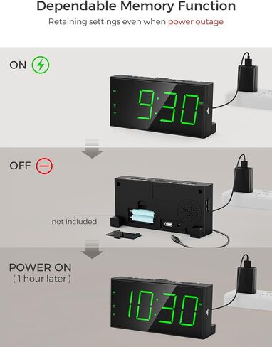 إنذار على مدار الساعة ، 2 إنذارات بصوت عالٍ LED شاشة كبيرة في الساعة الرقمية الأساسية البسيطة مع منفذ شحن USB ، وحجم قابل للتعديل ، وقابل للشفاء ، والغفوة للمكتب العميق للأطفال المسنين. in Saudi Arabia