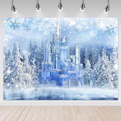 Mocsicka Winter Castle Backdrop Ice Frozen World Winter Wonderland Party Decorations Supplies Snow Happy Birthday Photography Backdrops (8x6ft) in Saudi Arabia