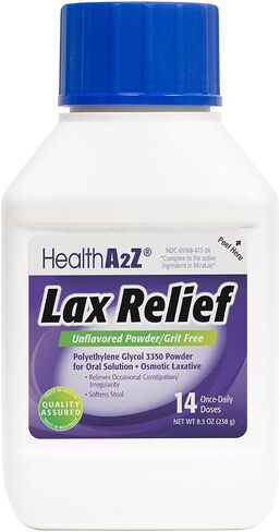 HealthA2Z® Lax Relief | Unflavored Powder/Grit Free | 17.9 OZ (510 g) | Polyethlene Glycol 3350, 17G | Powder for Oral Solution | Osmotic Laxative | Constipational Relief | Softens Stool in Saudi Arabia