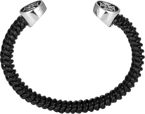 URBAN JEWELRY سوار من الجلد الأصلي المقاوم للصدأ المزدوج التنين (قابل للتعديل، أسود، فضي) جلد ، بدون حجر كريم, جلد, بدون أحجار كريمة in Saudi Arabia