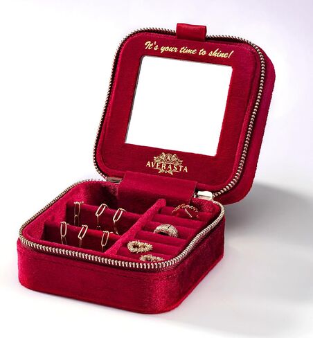 Luxury Velvet Jewelry Box with Mirror - Travel Jewelry Box - Travel Jewelry Case Organizer - Gifts for Women, Mom, Wife, Girlfriend, Her – Emerald Green in Saudi Arabia