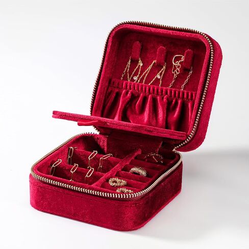 Luxury Velvet Jewelry Box with Mirror - Travel Jewelry Box - Travel Jewelry Case Organizer - Gifts for Women, Mom, Wife, Girlfriend, Her – Emerald Green in Saudi Arabia