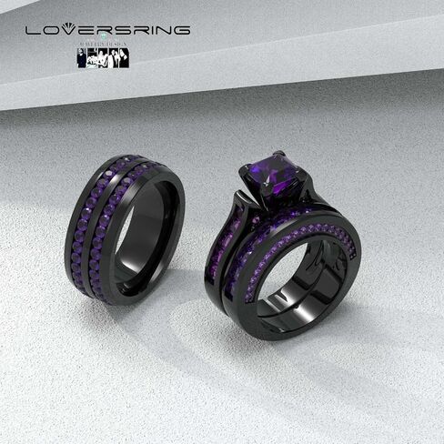 مجموعة خاتم الزفاف من LOVERSRING، مجموعة خواتم الزفاف للنساء من الذهب الأبيض المملوءة بالذهب الأبيض للرجال من تشيكوسلوفاكيا المصنوعة من الفولاذ المقاوم للصدأ in Kuwait