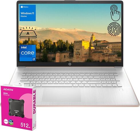 كمبيوتر محمول HP 2023 Essential 17t، شاشة لمس 17.3 بوصة HD+، Intel Core i7-1355U، ذاكرة وصول عشوائي 64 جيجابايت، 2 تيرابايت SSD + 2 تيرابايت HDD، كاميرا ويب، HDMI، لوحة مفاتيح بإضاءة خلفية، قارئ بصمات الأصابع، Wi-Fi 6، Windows 11 Home، ذهبي وردي باهت in Saudi Arabia