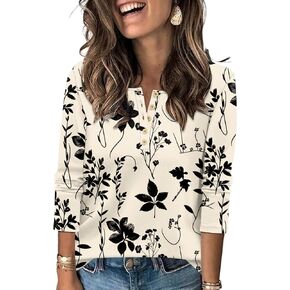 Luyaa Womens Long Sleeve V Tops Henley قمصان بلوك/زر ملاءمة سائبة الصلبة لأسفل Tunic Tops Disual Fall 2025 in Kuwait