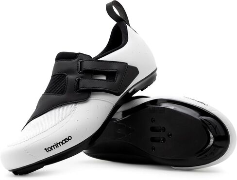 حذاء Tommaso Veloce 100 للرجال لركوب الدراجات، خفيف الوزن للترياتلون، الطريق، حذاء وحزمة ركوب الدراجات في الأماكن المغلقة، مظهر SPD دلتا أبيض، أسود in Kuwait