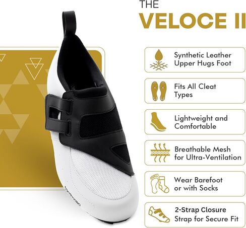 حذاء Tommaso Veloce 100 للرجال لركوب الدراجات، خفيف الوزن للترياتلون، الطريق، حذاء وحزمة ركوب الدراجات في الأماكن المغلقة، مظهر SPD دلتا أبيض، أسود in Kuwait
