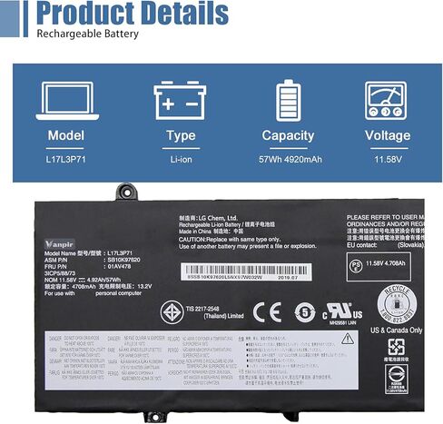 VANPIR 83 01AV418 SB10K97575 استبدال بطارية الكمبيوتر المحمول لينوفو ثينك باد E570 E570C E575 سلسلة 82 SB10K97571 SB10K97572 SB10K97574 01AV414 01AV415 01AV416 01AV417 4X50M33574 4X50M3 3573 14.6 فولت 41 وات في الساعة in Kuwait