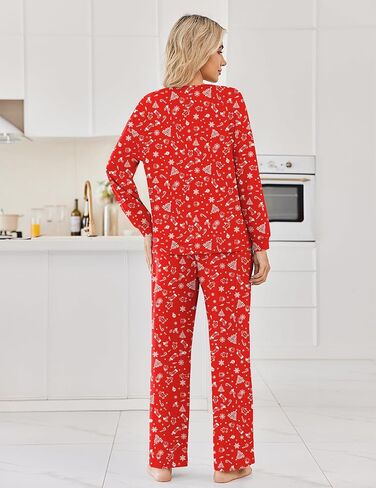 Ekouaer Womens 2 Pack Pajama Sets Long Sleeve Pajamas Top and Pants V Neck Soft Pjs Set Loungewear with Pockets in Saudi Arabia