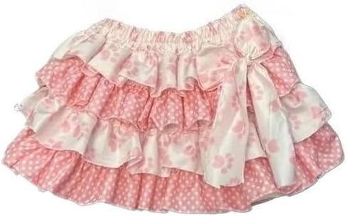 نساء Lolita Mini Skirt Sweet Y2K Floral Print with Rumbles & Bow Chiffon Pink Cake Skirt in Kuwait