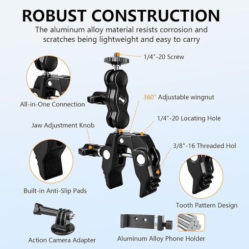 Chelhead Camera Mount Holder UTV ATV, Universal Fits 1'' 1.5'' 1.75'' 2'' Tube Camera Mount Clamp Compatible with oPro Hero, SJ, DJL, Insta360 in Saudi Arabia