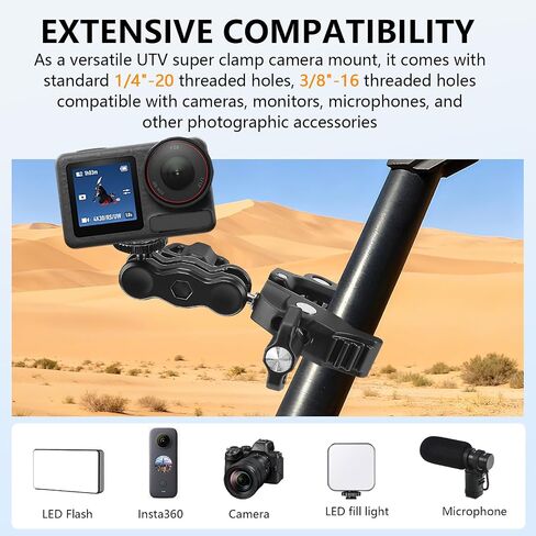 Chelhead Camera Mount Holder UTV ATV, Universal Fits 1'' 1.5'' 1.75'' 2'' Tube Camera Mount Clamp Compatible with oPro Hero, SJ, DJL, Insta360 in Saudi Arabia