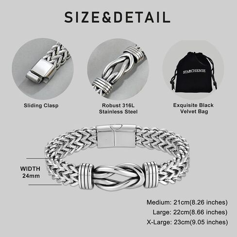 STARCHENIE Men's Infinity Knot Bracelet, Double Layer Braided Franco Chain, Stainless Steel, 8-9inches in Saudi Arabia