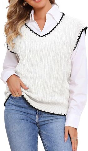 Allegra K Casual Sweater Vest for Women's Oversized Cap Sleeve V Neck Fall Winter Cable Knit Pullover Tops in Saudi Arabia