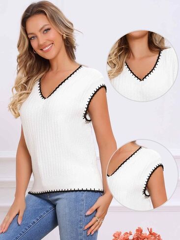 Allegra K Casual Sweater Vest for Women's Oversized Cap Sleeve V Neck Fall Winter Cable Knit Pullover Tops in Saudi Arabia