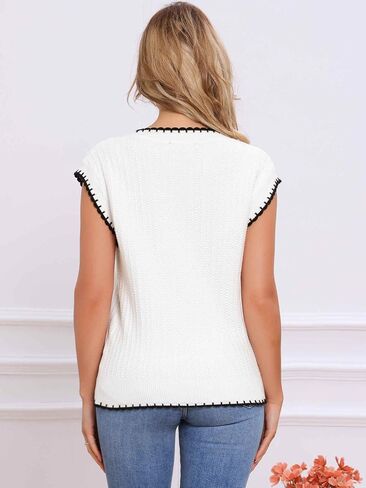 Allegra K Casual Sweater Vest for Women's Oversized Cap Sleeve V Neck Fall Winter Cable Knit Pullover Tops in Saudi Arabia