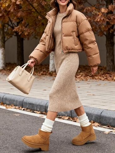Shibever Snow Mini Boots Women: الفراء الدافئ المبطن من جلد الشتاء الجوارب الكاحل للسيدات زلة على منصة الراحة الرغبة في الذاكرة in Saudi Arabia