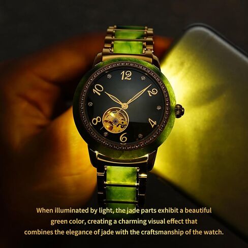 Diella Automatic Watches for Men, Black Jade Luxury Mens Dress Wrist Watch, Self Winding Mechanical Gold Watch Stainless Steel Luminous Men's Watch with Date, Starry Sky Globe (Model: AD6058G) in Saudi Arabia