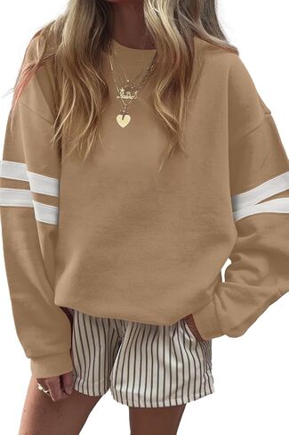 KevaMolly Womens Varsity Striped Oversized Sweatshirt Drop Shoulder Long Sleeve Casual Fashion Pullover Top in Saudi Arabia
