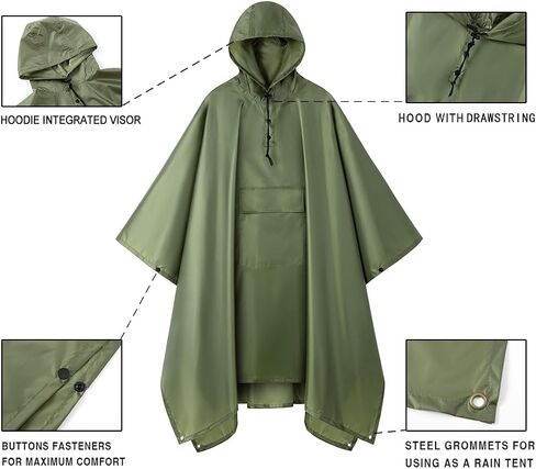 salamra Hooded Rain Poncho Waterproof Raincoat Jacket for Men/Women/Adults with Pocket in Kuwait