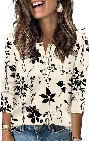Luyaa Womens Long Sleeve V Tops Henley قمصان بلوك/زر ملاءمة سائبة الصلبة لأسفل Tunic Tops Disual Fall 2025 in Kuwait