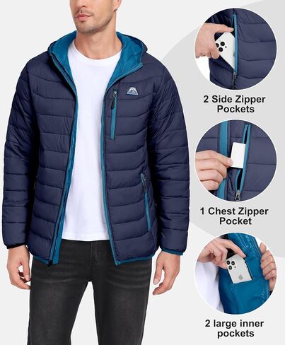 Mapamyumco Men's Packable Lightweight Puffer Jacket Hooded Windproof Winter Coat with Recycled Insulation in Kuwait