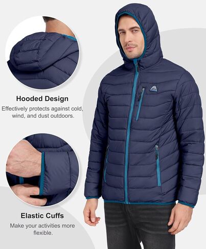 Mapamyumco Men's Packable Lightweight Puffer Jacket Hooded Windproof Winter Coat with Recycled Insulation in Kuwait
