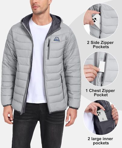 Mapamyumco Men's Packable Lightweight Puffer Jacket Hooded Windproof Winter Coat with Recycled Insulation in Saudi Arabia