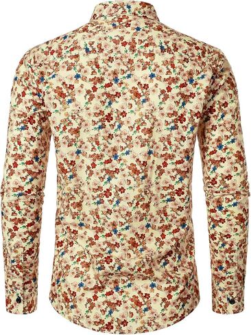 JOGAL Mens Floral Dress Shirt Long Sleeve Printed Casual Button Down Shirts in Kuwait