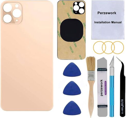 بديل الزجاج الخلفي الخلفي من شركة Perzework OEM لهاتف iPhone 11 Pro Max 6.5 بوصة مع مجموعة أدوات إصلاح ولاصق مثبت مسبقًا (ذهبي) in Kuwait