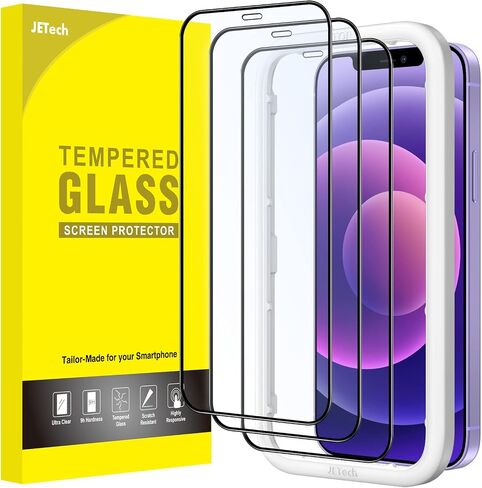 JETech Full Coverage Screen Protector for iPhone 13 mini 5.4-Inch, Black Edge Tempered Glass Film with Easy Installation Tool, Case-Friendly, HD Clear, 3-Pack in Kuwait