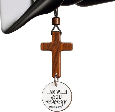 Daily Bible Verse Rearview Mirror Cross Ornament – Daily Scripture Car Charm Hanging Cross for Car with “I Am with You Always" Medallion (Black) in Saudi Arabia