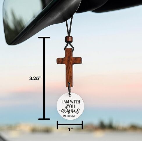 Daily Bible Verse Rearview Mirror Cross Ornament – Daily Scripture Car Charm Hanging Cross for Car with “I Am with You Always" Medallion (Black) in Saudi Arabia