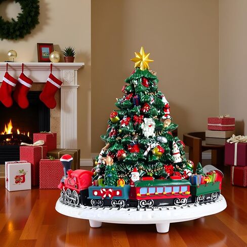 شجرة عيد الميلاد الموسيقية Lighthead مع Santa Santa Sleigh & Reindeer - تلعب ألحان العطلات الكلاسيكية - زخرفة مربع موسيقى polyresin in Saudi Arabia