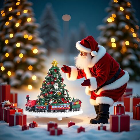 شجرة عيد الميلاد الموسيقية Lighthead مع Santa Santa Sleigh & Reindeer - تلعب ألحان العطلات الكلاسيكية - زخرفة مربع موسيقى polyresin in Saudi Arabia