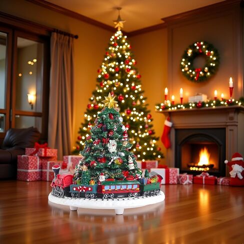 شجرة عيد الميلاد الموسيقية Lighthead مع Santa Santa Sleigh & Reindeer - تلعب ألحان العطلات الكلاسيكية - زخرفة مربع موسيقى polyresin in Saudi Arabia