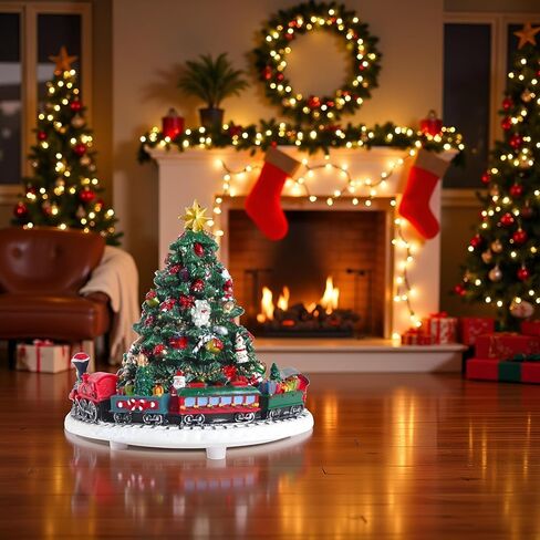 شجرة عيد الميلاد الموسيقية Lighthead مع Santa Santa Sleigh & Reindeer - تلعب ألحان العطلات الكلاسيكية - زخرفة مربع موسيقى polyresin in Saudi Arabia