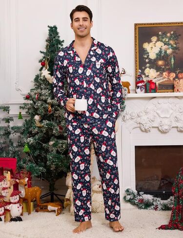 Marvmys Mens Pajama Set Soft Button Down Pajamas Long Sleeve Pjs Sleepwear Loungwear Comfy Sleep Sets with Pockets S-3XL in Saudi Arabia