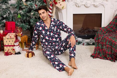 Marvmys Mens Pajama Set Soft Button Down Pajamas Long Sleeve Pjs Sleepwear Loungwear Comfy Sleep Sets with Pockets S-3XL in Saudi Arabia