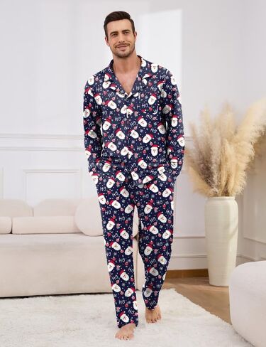 Marvmys Mens Pajama Set Soft Button Down Pajamas Long Sleeve Pjs Sleepwear Loungwear Comfy Sleep Sets with Pockets S-3XL in Saudi Arabia