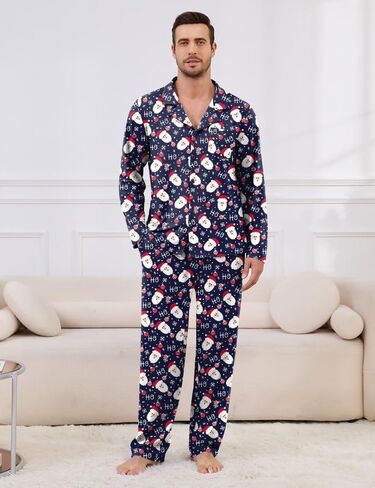 Marvmys Mens Pajama Set Soft Button Down Pajamas Long Sleeve Pjs Sleepwear Loungwear Comfy Sleep Sets with Pockets S-3XL in Saudi Arabia