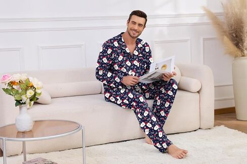 Marvmys Mens Pajama Set Soft Button Down Pajamas Long Sleeve Pjs Sleepwear Loungwear Comfy Sleep Sets with Pockets S-3XL in Saudi Arabia