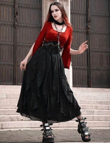 Scarlet Darkness Women's Renaissance Skirt High Waist Ruffle Flowy Fairy Maxi Skirts in Saudi Arabia
