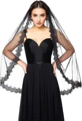 Bridal Veil Lace Edge 1 Tier Fingertip Length Wedding Veil with Comb for Brides in Saudi Arabia
