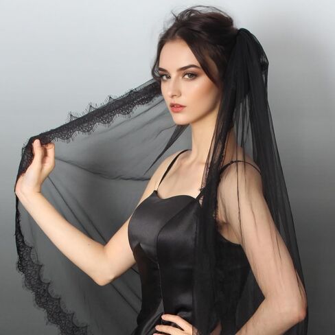 Bridal Veil Lace Edge 1 Tier Fingertip Length Wedding Veil with Comb for Brides in Saudi Arabia