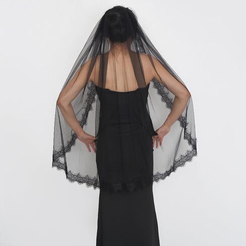 Bridal Veil Lace Edge 1 Tier Fingertip Length Wedding Veil with Comb for Brides in Saudi Arabia