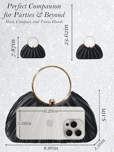 محافظ القابض الأسود للنساء - حقائب مسائية متألقة أنيقة لحفلات الزفاف ، وليالي حفلة موسيقية ، وحفلات كوكتيل وأحداث رسمية in Kuwait