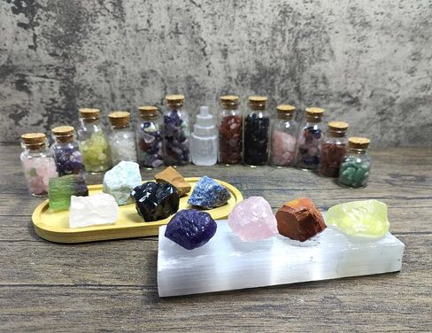 Maibaota 17 PCS Crystals and Healing Stones 14 pcs ream leghals and chakra Stones stones stups Amethyst Rose Quartz Selenite Necklace for Undity Guide for Beginers (مع صندوق الهدايا) in Saudi Arabia